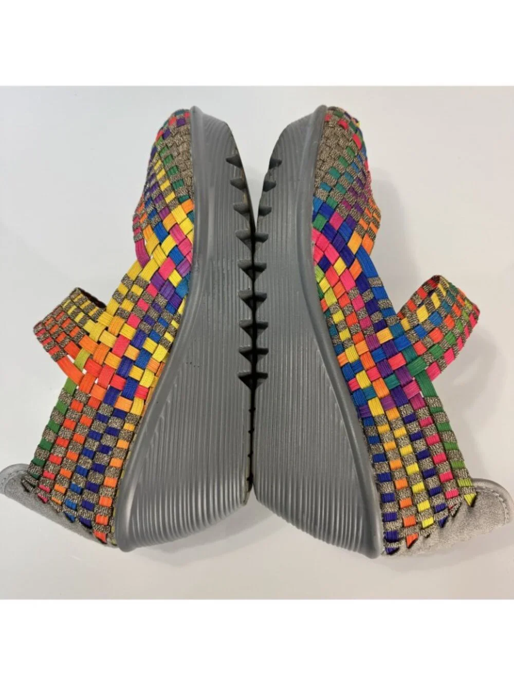 Bernie Mev Shoes Multicolor Woven Mary Jane Platform Wedge Size 39 8 8.5
